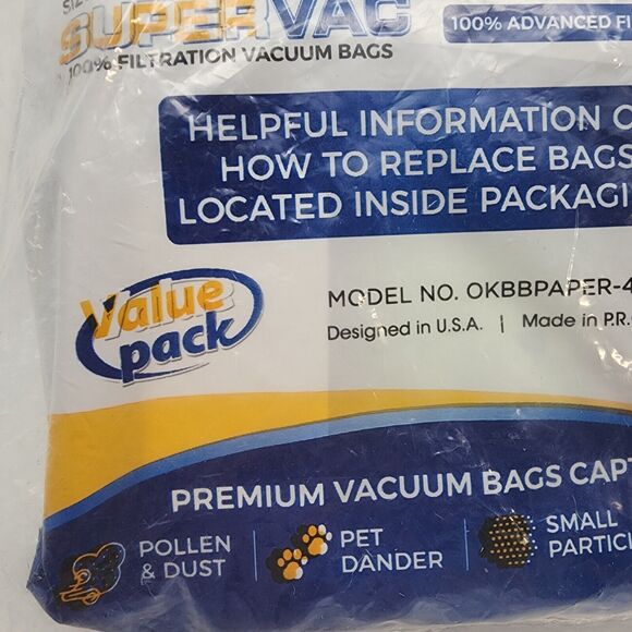 VEVA Premium Vacuum Bags Type BB 40 Count Super Vac 100% Filtration OKBBPAPER - Picture 5 of 8